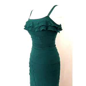 Gilar VTG Green Chiffon Silk Mermaidcore Whimsical Flounce Strap Dress 8 -Stain thumbnail 5