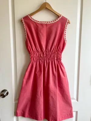 Vintage 50s 60s Komar Red Gingham Dress M Smocked Waist Pockets Retro Housewife thumbnail 2
