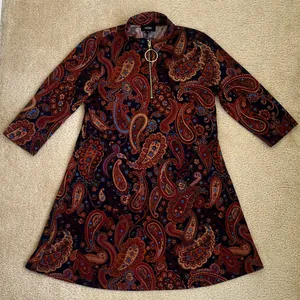 MSK Paisley Print Casual A-line Sheath Long Sleeve Dress Size Large thumbnail 1