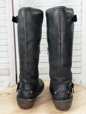 Ugg‎ Tupelo Leather Riding Moto Boots Black 7 Sherpa Lined Buckle Flat 1003335 thumbnail 5