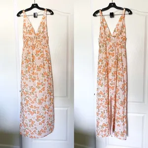 Peony Dress‎ Vacation Cotton Floral Lightweight Summer Maxi Pastel Orange M EUC thumbnail 3
