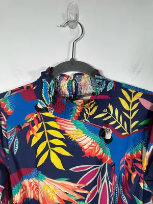 FARM Rio for Anthropologie Aves‎ Mini Dress Tropical Parrot Print Belted Size XS thumbnail 5