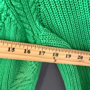 Talbots Petite Small Kelly Green Cable Knit Sweater Diamond Crewneck Preppy‎ thumbnail 3