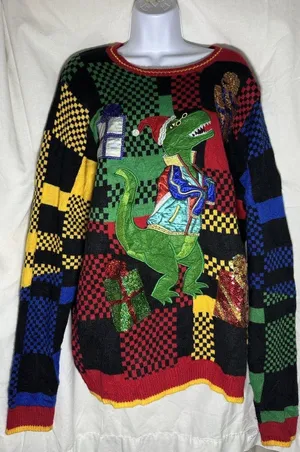 Holiday Time Ugly Christmas Sweater Dinosaur T-Rex Size XL thumbnail 1