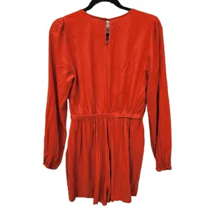 Urban Outfitters Mona Surplice Long Sleeve Romper Sz‎ Medium Rust Orange Viscos thumbnail 3