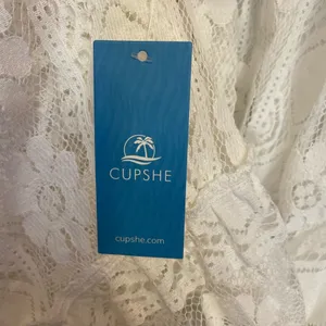 Cupshe White Lined Boho Hippie Bridal Beach Hi Low Spaghetti Strap Dress NWT XL thumbnail 3