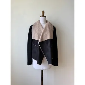 Free People Fate Faux Fur Handkerchief Collar Black Beige Women's Jacket Small thumbnail 2