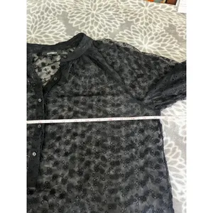 Express Black Sheer Floral Long Sleeve Blouse Large Goth Chic Romantic Whimsigoth Top thumbnail 5