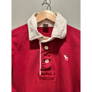 Y2K Abercrombie & Fitch Red Rugby Polo Shirt Moose Logo Medium Vintage thumbnail 2