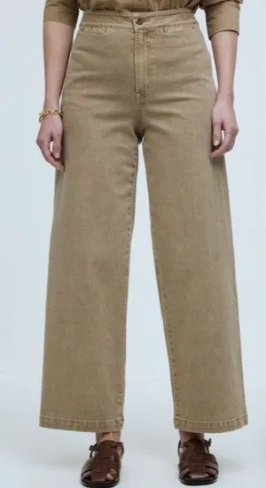 Madewell Pants Womens Size 31 Drill Khaki The Emmett Wide Leg Crop Welt Pocket thumbnail 1