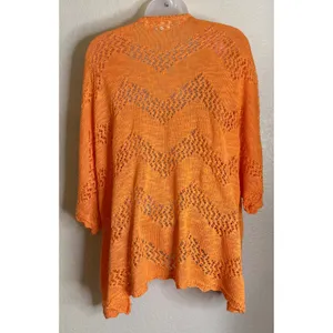 Cato Woman 22/24W Cardigan Orange Pointelle Knit Open Front Scalloped Trim Boho‎ thumbnail 2