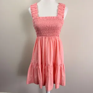 Abercrombie & Fitch Smocked Tiered Mini Dress Coral Pink Ruffle Strap Womens S thumbnail 2