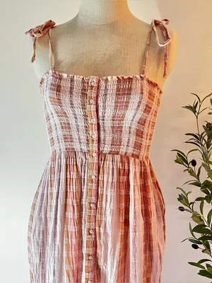 Aerie Plaid textured Pink and orange Button-Front Sundress thumbnail 2