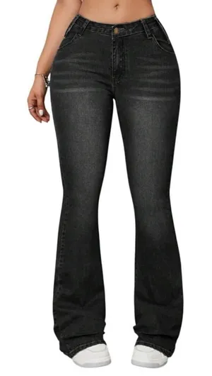 Women's Mid Rise Flared Jeans in Black, Size 4/28​​​ thumbnail 1