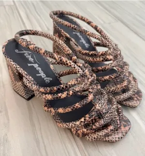 Free People Colette Shoes Size 6 Python Leather Caged Block Heel Sandal Mob Wife thumbnail 1