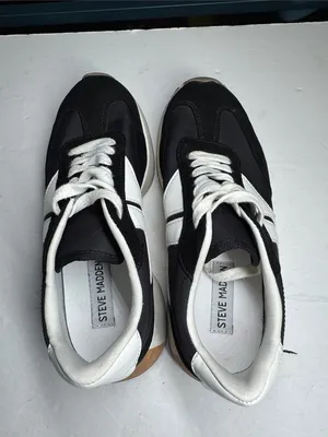 Steve Madden Womens 7 Kendrix Athletic Jogger Casual Sneakers Shoes black white thumbnail 8