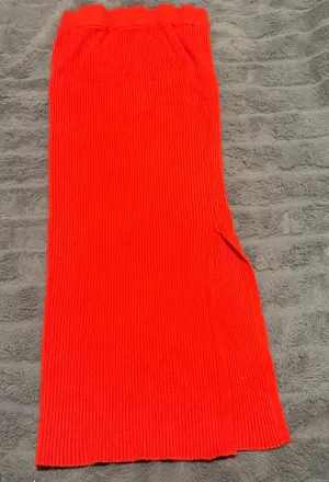 VICI Ribbed Knit Midi Skirt XS Orange Side Slit Bodycon thumbnail 1