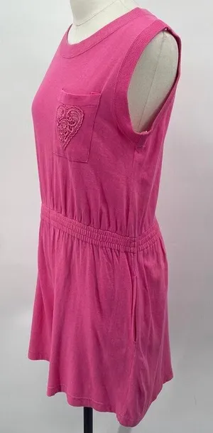 Vintage 80s Romper Embroidered Heart Pocket Sleeveless Crewneck Pink Womens M thumbnail 1