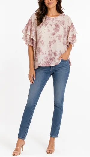Style Envy pink & white tie-dye blouse thumbnail 1
