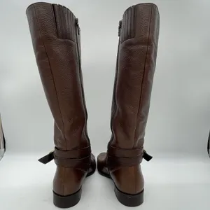 Talbots Womens 7AA Riding Boots Tall Brown Pebbled‎ Leather Gold Buckle Full Zip thumbnail 4