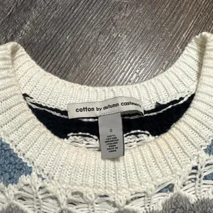 Cotton by Autumn Cashmere size small‎ blue & white striped knitted sweater vest thumbnail 2