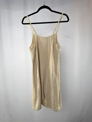 Vintage Motherhood Maternity Linen Blend Spaghetti Strap‎ Dress in Tan Beige thumbnail 3
