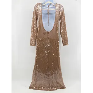 Bardot Verona Sequin Midi Dress XL US 10 Long Sleeve Keyhole Gold Bronze thumbnail 6