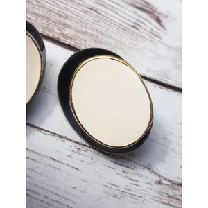 Vintage Clip On Earrings Cream & Black Oval 1 & 1/8" Statement thumbnail 3