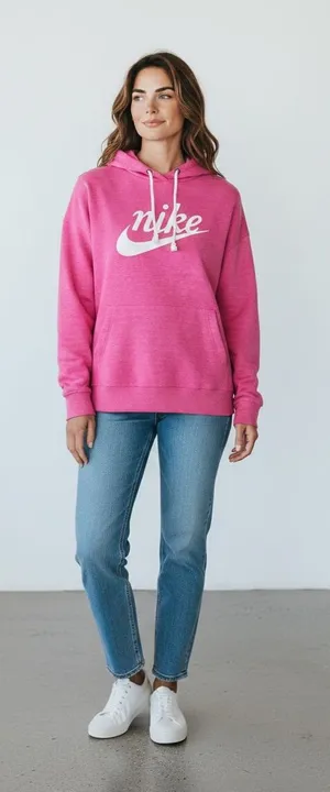 Nike Pink Vintage Logo Hoodie Sweatshirt Pullover Medium thumbnail 1