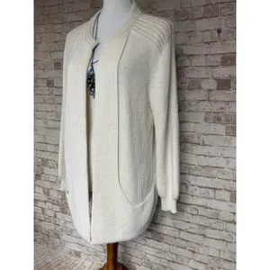 PERUVIAN LINK Ebel Cardigan IVORY 100% Alpaca Pockets Soft One Size‎ UK 10 12 14 thumbnail 2