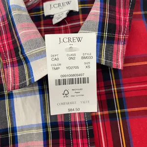 J Crew Top Womens XS‎ Red White Signature Fit Cotton Mixed Tartan Plaid BM033 thumbnail 6