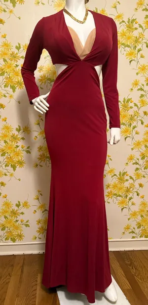 Rubber Ducky Burgundy Long sleeve Cutout Evening Dress size M thumbnail 1