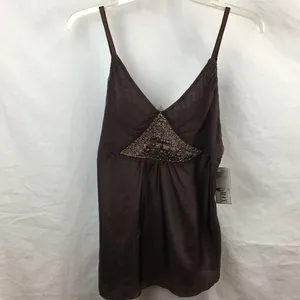 Kaelyn Max 100% Silk Brown Embellished Sleeveless Tank NEW M thumbnail 7