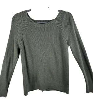 Abercrombie Fitch Women Green Ribbed Knit Button Detail Long Sleeve Sweater‎ M thumbnail 1