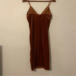 Forever‎ 21 Medium Brown Velvet Chemise Slip Dress Lace Y2K 90s thumbnail 5