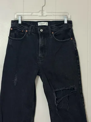 Abercrombie 90s Relaxed High Rise Distressed Black Jeans 28 / 6 thumbnail 2