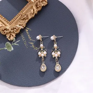 Elegant Pearl Dangle Drop Earrings for Women,Teardrop Shape Crystal Earrings thumbnail 1