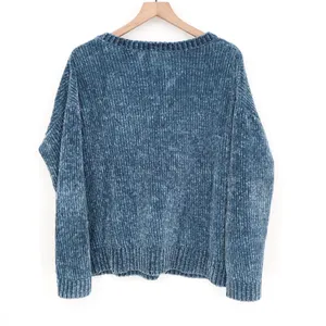 Gap Sweater Women XL Blue Velvet Chenille Long Sleeve Super Soft V-Neck Pullover thumbnail 6