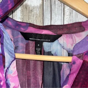 White House Black Market Purple Floral Tie Neck Blouse •Small thumbnail 9