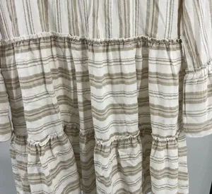 Entro drop waist cream tan tier lined neutral dress ruffle sleeve L vacation thumbnail 4