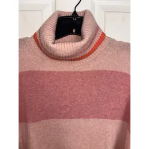 J Crew Supersoft Pink Striped Merino Wool Alpaca Blend Turtleneck Sweater M thumbnail 3