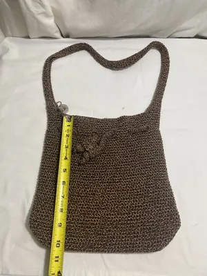 The Sak Brown Crochet Knit Drawstring Shoulder Bag Boho Slouch Hobo Purse thumbnail 3
