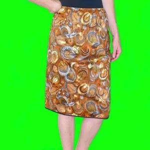 Vintage Y2K Brown Orange Feather Abstract Knee-Length Skirt thumbnail 2