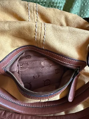 BORN Women’s Canvas Tote Bag with Brown genuine Leather Trim - Mustard thumbnail 5