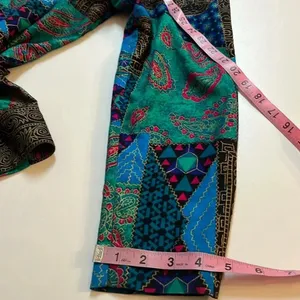 Vintage Boho Eclectic Patchwork Print Blazer Ornate Button Jacket Size 10 artsy Blue thumbnail 9