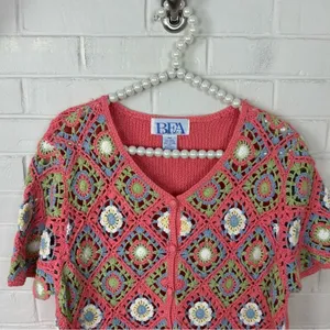 Vintage Granny Knit Crotchet Button Front Top Size M thumbnail 3