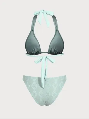 Samiol Grey Green Hollow Lace Flower Bikini Set thumbnail 3