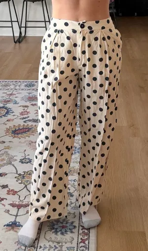 FashioNova Polka Dot Wide-Leg Pants - Cream/Navy thumbnail 1