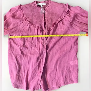 Karlie‎ Large Pink Linen Smock Top Button Up Long Sleeve Lightweight Ruffle NWOT thumbnail 9