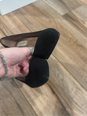 STEVE MADDEN Vintage 2000s Y2k Chic Basic All Black Suede Block Heels | Size 6 thumbnail 6